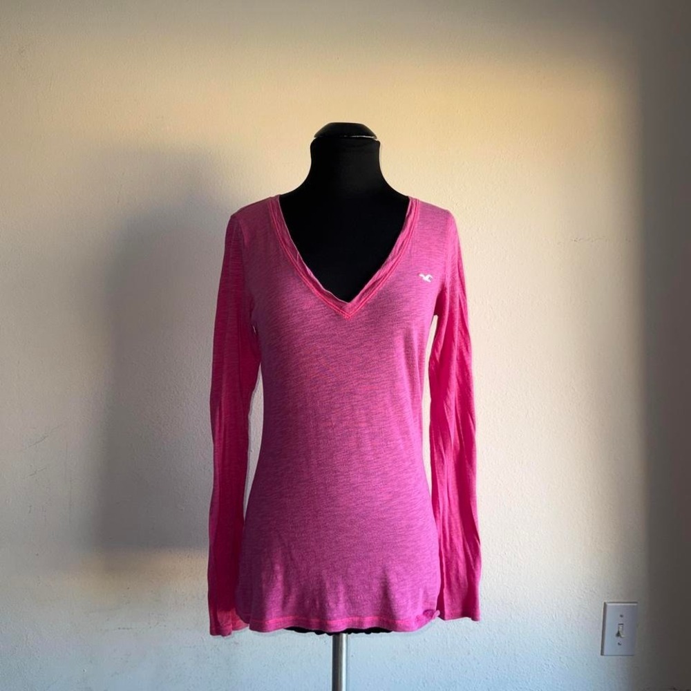 Vintage Hollister Co Womens Pink Lightweight Long Sleeve Top White Embroidered